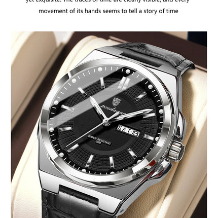 POEDAGAR Trendy Sport Men's Wristwatch Waterproof Luminous Date Week Business Fashion Men's Quartz Watches Leather Men's Watch Reloj