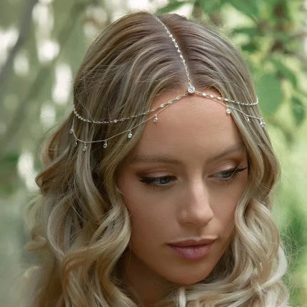 2025 Elegant Crystal Wedding Head Chain for Women Indian Forehead Jewelry Long Tassel Hair Accessories Bridal Boho Headpiece
