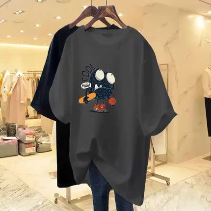 Summer Fashion Y2K Hand-Painted Print T-shirt Women Pure Cotton O-neck Short Sleeve Basic Top Tee Chic Loose Pullover 45-105Kg