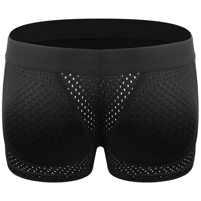 Men Hip Lift Body Shaper Sponge Fake Butt Padded Boxer Briefs Hollow out Breathable Slimming Underwear Body Shaping Enhancement