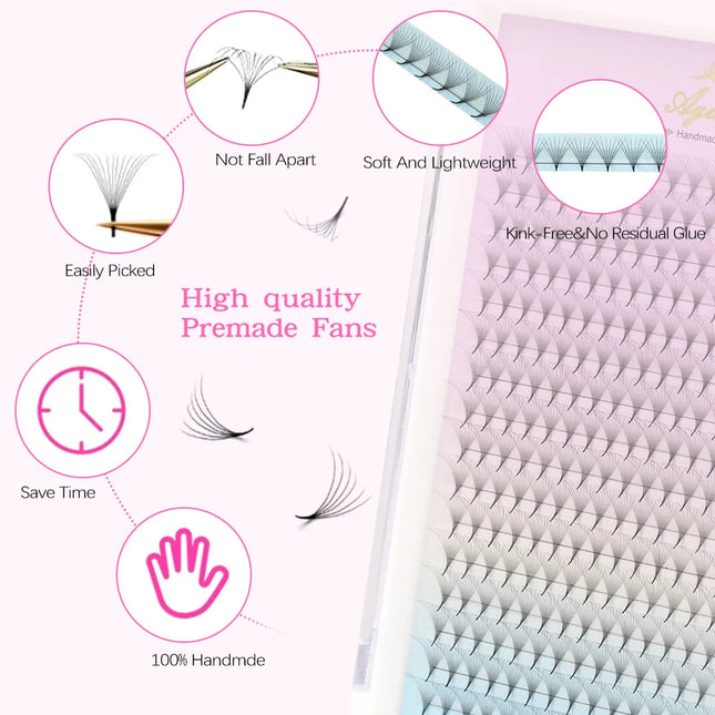 AGUUD 320 Fans Premade Volume Fans Eyelashes Extension 3D-40D Thin Pointy Base Russian Volume Fans Lashes Extension Makeup