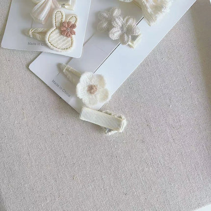5Pcs/lot Cute Baby Hair Clips Cartoon Rabbit Flower Hairpin Girls White Lace Bows Barrettes Kids Hair Accessories