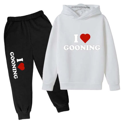 Funny I Love Gooning Kids Spring Autumn Casual Letter Print 2pcs Hoodie+Pants Tracksuits 2-13 Years Boys Girls Outfits Clothes