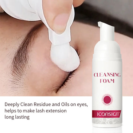 ICONSIGN 60ml Lash Shampoo Brush Kit Professional Lash Foam Cleanser Pump Design No Stimulation Eyelash Mousse Lash Glue Remover