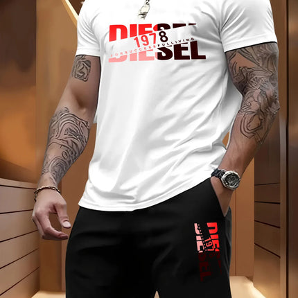 Summer men's casual two-piece set round-neck short-sleeved T-shirt and sports shorts for outdoor activities