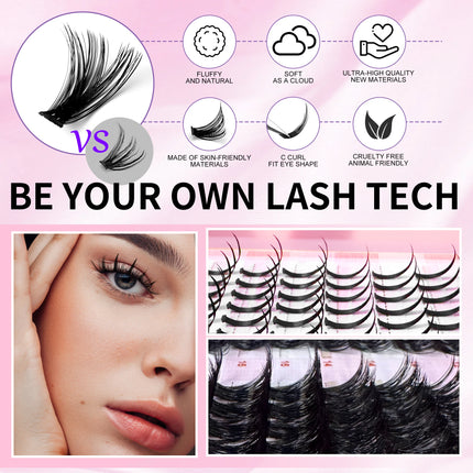 Lash Clusters with Spikes Kit DIY Spiky Eyelash Extension Thick Volume Spiky Individual Lashes Set Mink Strip Lash by LAKANAKU
