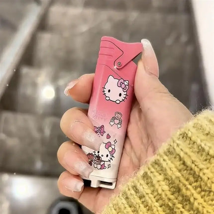 New Butane Gas Lighter Hello Kitty Inflatable Lighter Pink Flame Metal Lighter High Beauty Gift Small Gift