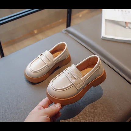 Girls Leather Shoes for Party Wedding Slip-on Simple Solid Black Kids UK Uniform School Shoes Children Loafers 2023 Four Season