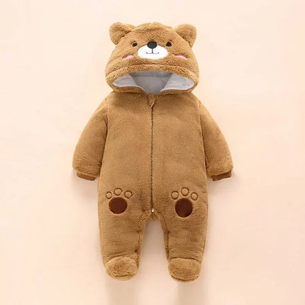 0-12M Baby Rompers Cute Bear Toddler Girls Overall Jumpsuit Winter Warm Hooded Cotton Baby Boys Romper Infants Clothes