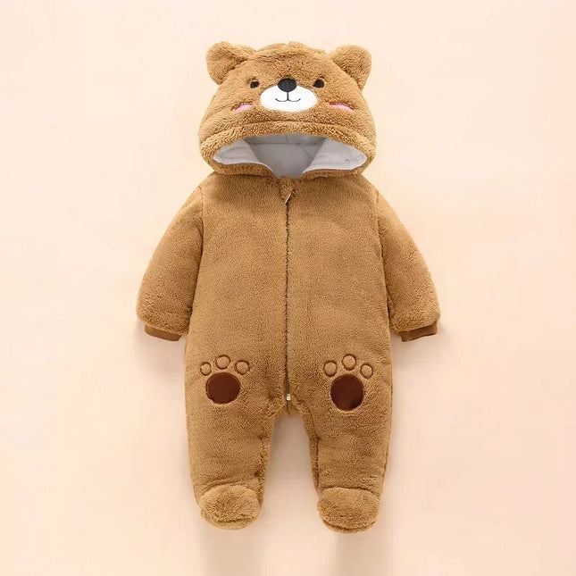 0-12M Baby Rompers Cute Bear Toddler Girls Overall Jumpsuit Winter Warm Hooded Cotton Baby Boys Romper Infants Clothes