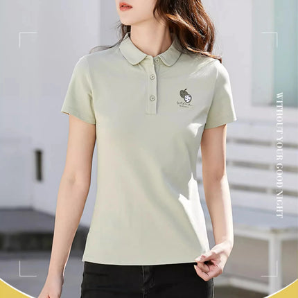 Korean version pure cotton lapel short sleeved women's T-shirt summer new high-end polo shirt embroidered casual plus size top