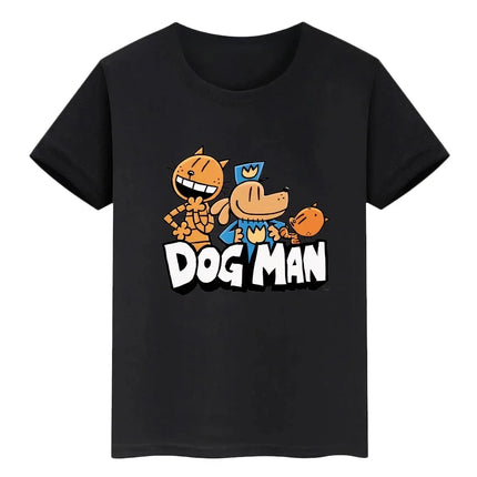 Dog Man Print Kawaii Anime Children Casual Short Sleeved Cotton T-shirt Top Baby Tee Summer Fashion Kid T-shirt Boy Girl Clothes