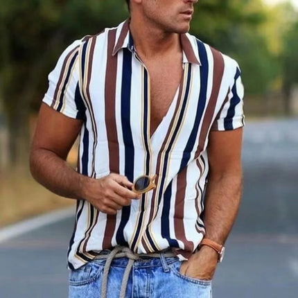 Hawaiian Men's Shirt Summer Fashion Sexy Striped Printed Shirts For Men Casual Tops Tee Male Clothing Oversized Camisa
