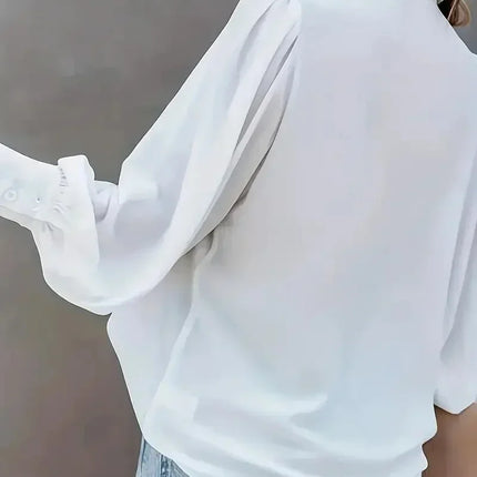 Women Fashion Plus Size 1XL-5XL Basic Blouse Ladoes Solid Button Up Lantern Sleeve Turn Down Collar Blouse Shirt