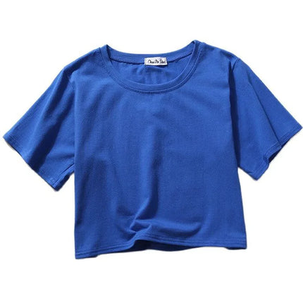 Summer Short Sleeve T Shirts Women  Solid T-shirt O Neck High Waist Crop Top Tee Female Casual Loose T Shirt