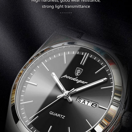 POEDAGAR Luxury Men's Quartz Wristwatch Waterproof Luminous Date Week Man Watch Stainless Steel Business Fashion Watches For Men