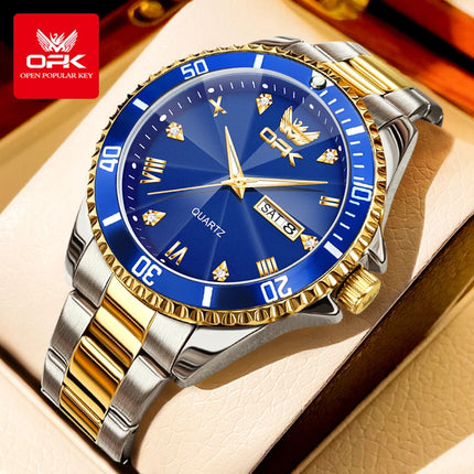 OPK 8171 Men's Watches Simple Casual Original Quartz Watch for Man Waterproof Stainleess Steel Luminous Dual Calendar Display