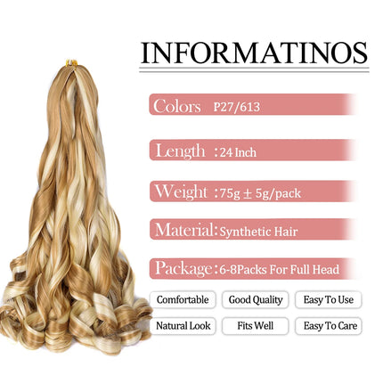 French Curl Braids Hair 22“Loose Wave Bouncy Synthetic Spiral Curls Braiding Hair Extensions Ombre Pre Stretched Hair For Women