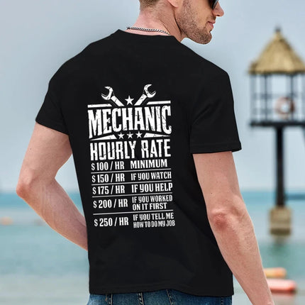 Men's T-Shirt Tops Mechanic Hourly Rate Unique Tee Shirt Male T-shirt Car Fix Engineer Graphic Design T-Shirt Clothing Gift Idea