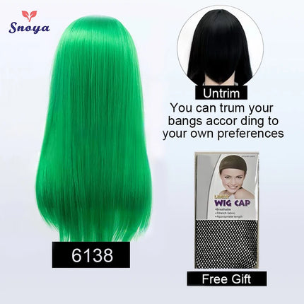 Snoya 60cm synthetic long straight cosplay wig with bangs Heat Resistant hair Anime pink blonde red blue purple women wig