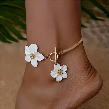 Fashion Cherry Blossom Charm Anklets for Women Summer Beach Accessories Gold Color Chain Anklet Leg Bracelets Wedding Gift