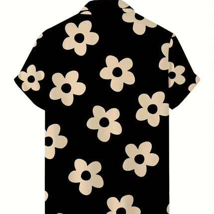 Flower 3D Printed Hawaiian Shirt Summer Beach Vacation Casual Men's Short Sleeve Tops Daily Fashion Loose Oversized Lapel Shirt