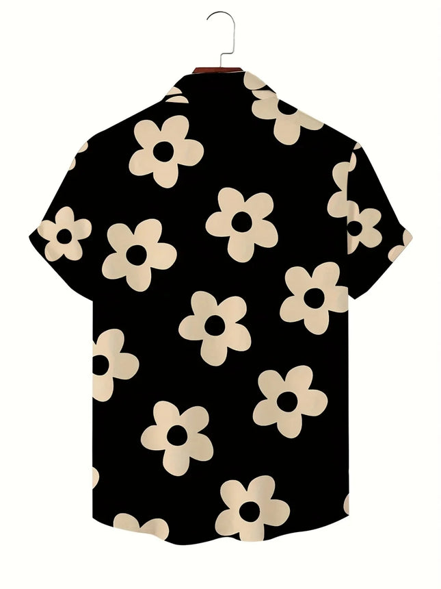 Flower 3D Printed Hawaiian Shirt Summer Beach Vacation Casual Men's Short Sleeve Tops Daily Fashion Loose Oversized Lapel Shirt