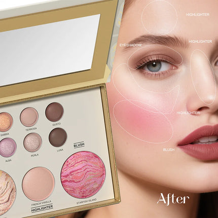 All-in-one Makeup Palette with Eye Shadow, Contouring, Blush, Highlighter, and Eyelid Brightening in One; Versatile Makeup