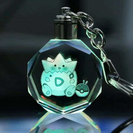 Pokemon Cartoons Anime Figure Pikachu Charizard Mewtwo Eevee Crystal Collection Luminous Keychain Pendant Model  Toy Gift