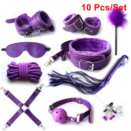 Beginner Friendly BDSM Bondage Set – 7 Pcs Cotton Rope Restraint Kit with Handcuffs Collar Gag Whip, Couples Adult Play Toy