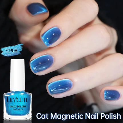 LILYCUTE 7ml Cat Magnetic Nail Polish Colorful Bright Shining Pearl Effect Nail Art DIY Decoration No Need of Lamp to Cure