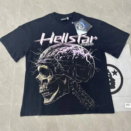 Retro Washed Loose Ex-Ort Sweet T-shirt Hell Star Skull Letter Print High Street Short Sleeve Summer Top for Men and Women