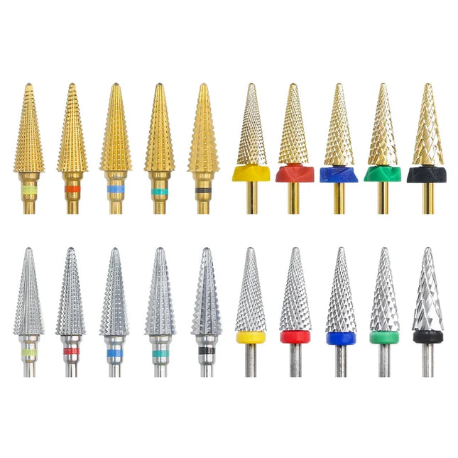 16mm Extra Long Triangle Cone Nail Drill Bits Gold Carbide Milling Cutter Gel Remover Grinding Manicure Tools Accessories 3/32"