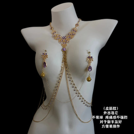 Amethyst Tassel Nipple Clamps Sensual Bondage Rings Detachable Bell Waist Chain SM Erotic Accessories Adult Sex Toys 가슴 자위