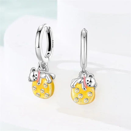 Original Earrings 925 Silver Fruit Series Cherry Strawberry Hoop Earrings Ear Studs Zircon Making Jewelry for Women Girl Party