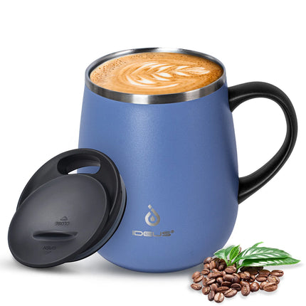 Ideus 470ml insulated coffee cup, travel coffee cup, 304 double-layer stainless steel vacuum milk cup with handle and leak-proof