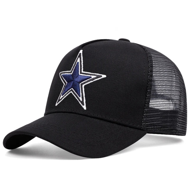 Simple symbol five-pointed star Embroidery outdoors  baseball cap Summer breathability Hip hop mesh cap trucker hat