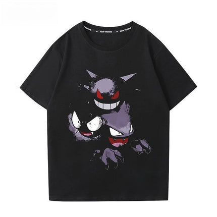 Pokémon Gengar Printing Tee Pure Cotton T-shirt Men's 2026 Summer Fashion Oversize Street Casual Y2K Tops Streetwear Clothing