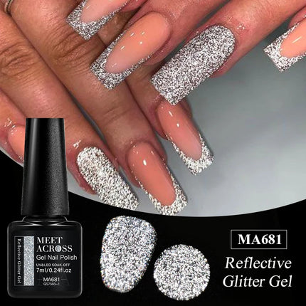 7Ml Reflective GlitterGel Nail Polish Bright Sparkling Silver Color Semi-permanent Soak Off Nail Art UV Varnish Nail Supplies