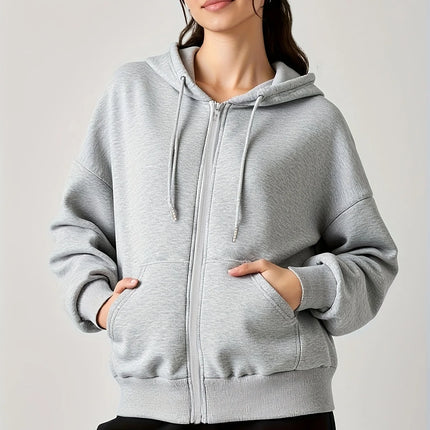 Women's Casual Oversized Hoodies Sweatshirt Zipper Pockets Solid Color Pullover Loose Fit  Autumn Winter Fall Streetwear Jacket