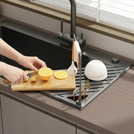 Foldable Drain Rack Kitchen Sink Organizer with  Towel Bar  Adjustable Over Sink Drainer for Dishes, Glasses, Pots & Pans