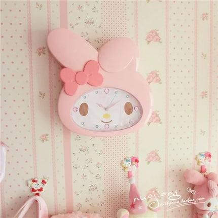 My melody Sanrio animation peripheral cartoon cute kawaii children's bedroom wall clock creative silent sweep second clock