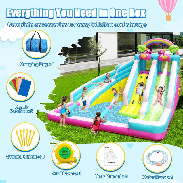 SkyBounce Inflatable Bounce House Water Slide 6 in 1 Blow Up Water Park Water Slides Splash Pool Blower Waterslide Backyard