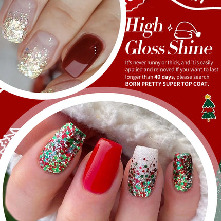BORN PRETTY 6PC 6ml Red Green Glitter Nail Polish Set Christmas Carnival Gold Silver Quick Dry Manicure DIY Home Salon Nail Kit
