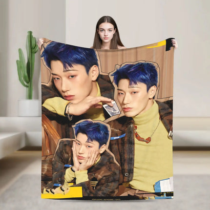 Mingi Kpop Ateez Band Flannel Blanket Autumn  Warm Bedding Throws for Children Outdoor Funny Bedspread Sofa Bed Cover