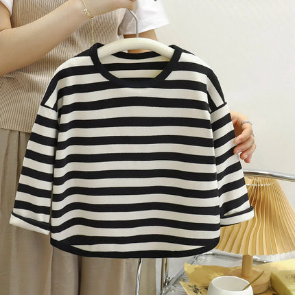 Spring Autumn New Children Casual T Shirt Loose Kids Striped T Shirts Soft Warm Tee Boys Girls Long Sleeve Tops Baby Clothes