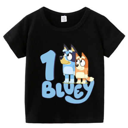 Blueys Baby Birthday T Shirt for Boys Girl Bingo Number Kids Clothes Summer Cartoon Letter Tees Shirts Toddler Short Sleeve Tops