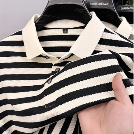 Summer Men's Short Sleeve Striped Polo Shirts Korean Fashion Casual Lapel Tee Shirt Man 2025 Golf Wear New Youth Polos Homme
