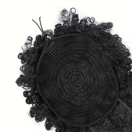 Afro Puff Drawstring Ponytail with Kinky Curly Hair Clip in Bangs Short Synthetic Hair Extensions Updo Hairpieces for Women