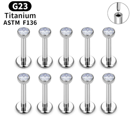 10PCS ASTM F136 G23 Titanium Piercing Labret Lip Ring Stud Earring CZ Ear Tragus Cartilage Helix Daith Pierc Jewelry 16/18/20g